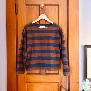 Everlane navy/orange cotton long sleeved tee